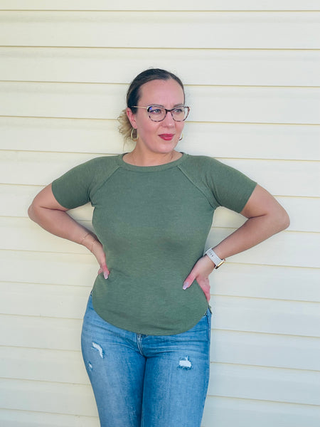 Baby Waffle Raglan Sleeve Top - LT Olive