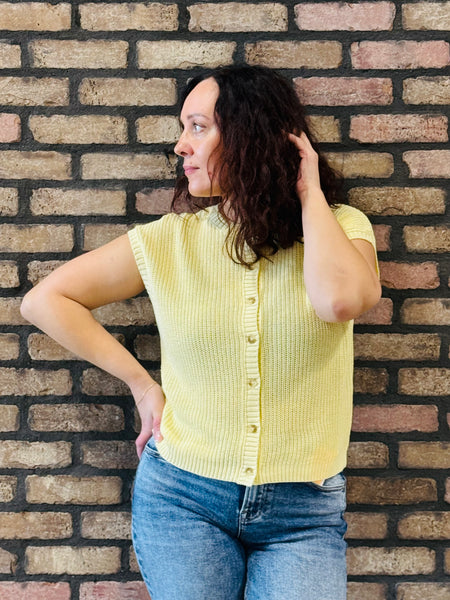 Button Down Cardigan Vest - Butter Yellow