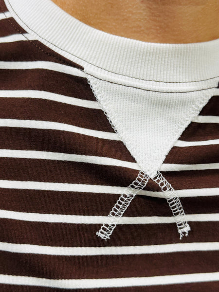 Striped Rib Banded Pullover - Chocolate
