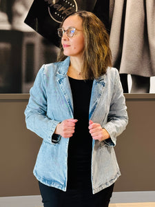 Washed Denim Blazer - Light Wash