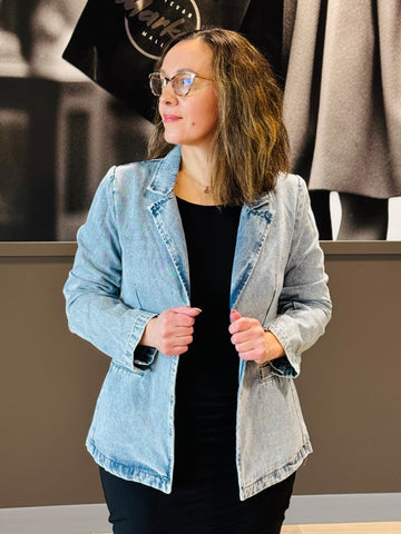 Washed Denim Blazer - Light Wash