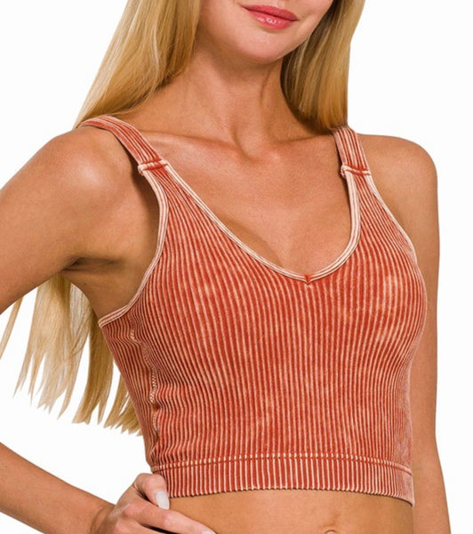 Ribbed Bra Padded Tank Top - Rust