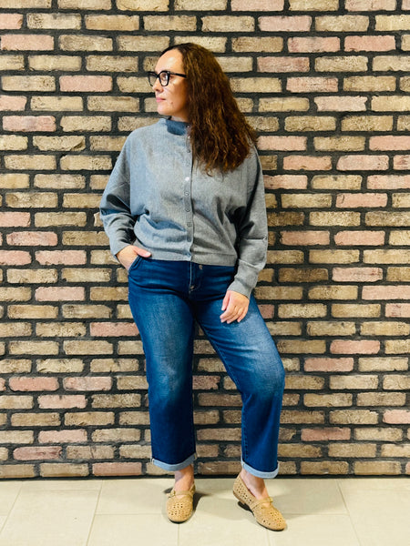 Boat Neck Cardigan Sweater - Heather Grey