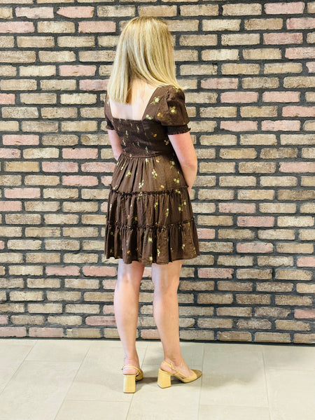 Floral Tiered Mini Dress - Brown Multi