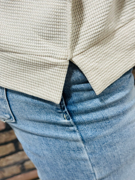 Double Knit 3/4 Sleeve Top - Sand Beige