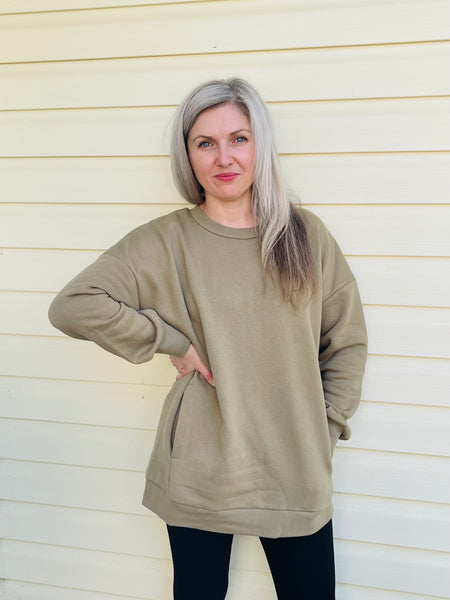 Sweatshirt with Pockets - Khaki