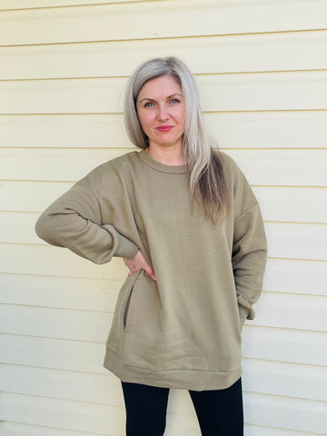 Sweatshirt with Pockets - Khaki