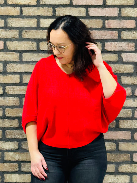 V-Neck Dolman Sweater - Ruby
