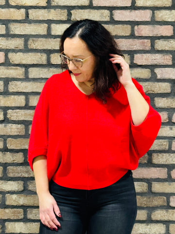 V-Neck Dolman Sweater - Ruby