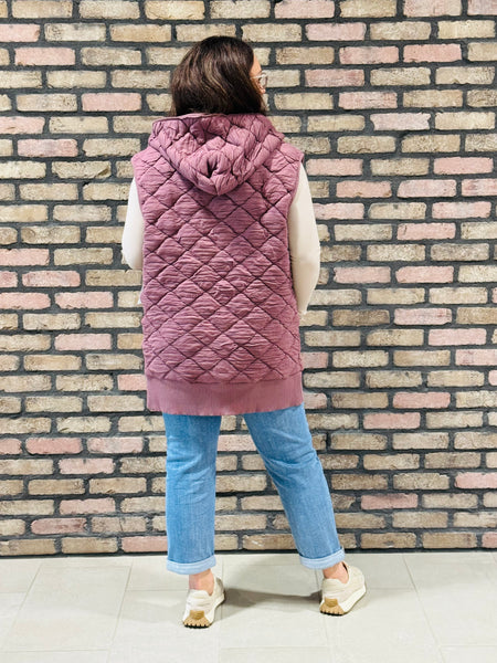 Oversized Quilted Vest - Rose Taupe