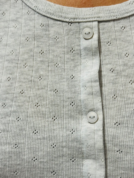 Buttons Detail Ribbed Tee - LT H Grey