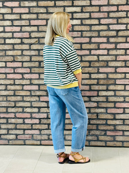 Colorock Trim Striped Top - Hunter Green Multi