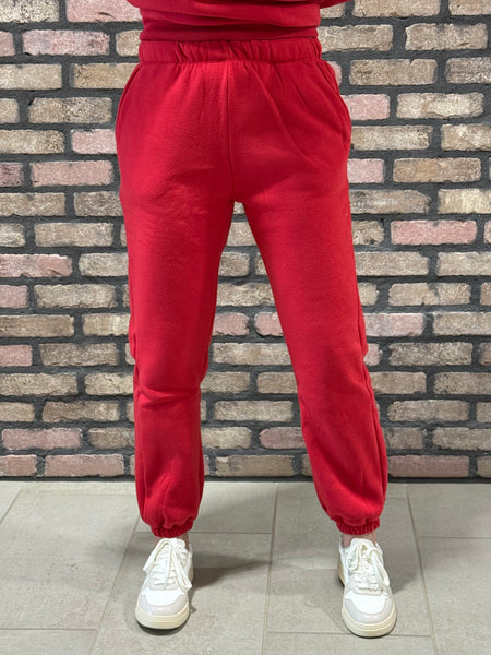 Elastic Waistband Sweatpants - Red