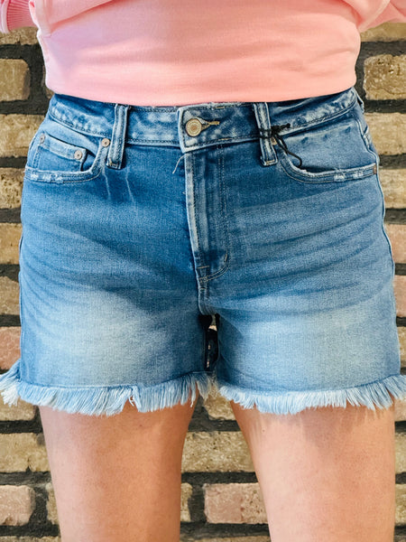 Raw Frayed Hem Denim Shorts - Medium