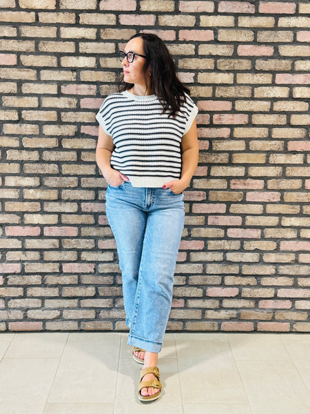 Striped Sleeveless Top - Black