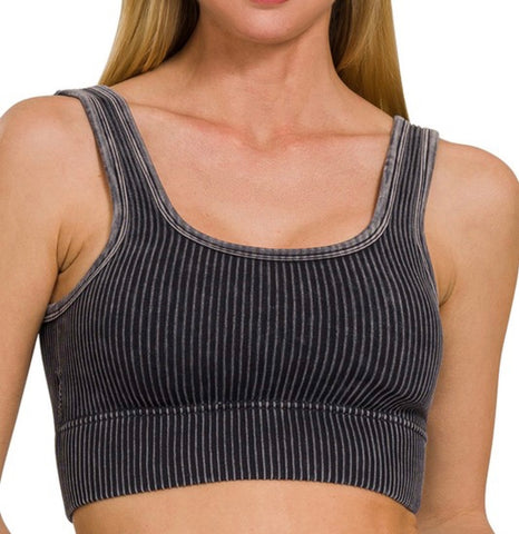 2 Way Neckline Ribbed Tank Top - Black