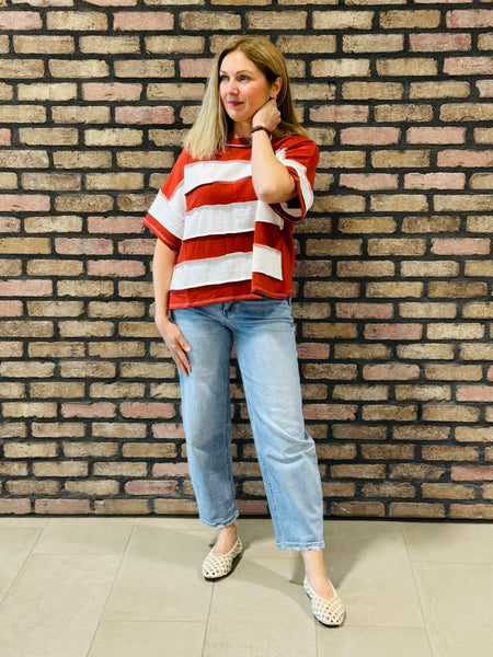 Striped Exposed Seam Top - Rust