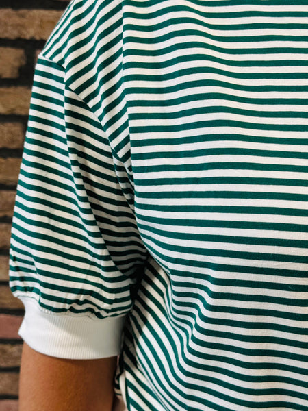 Striped Contrast Trim Top - Hunter Green