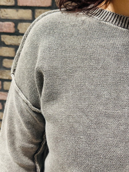 3/4 Sleeves Boxy Sweater - Brown