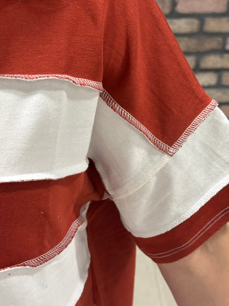 Striped Exposed Seam Top - Rust