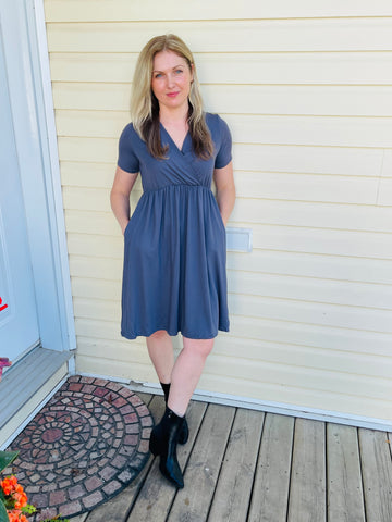 Empire Waistline Dress - Charcoal