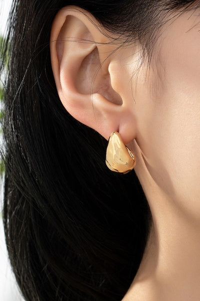 Hammered Small Teardrop Huggie Hoops - Gold