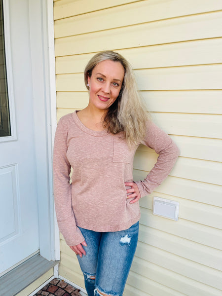 Front Pocket Basic Top - Taupe