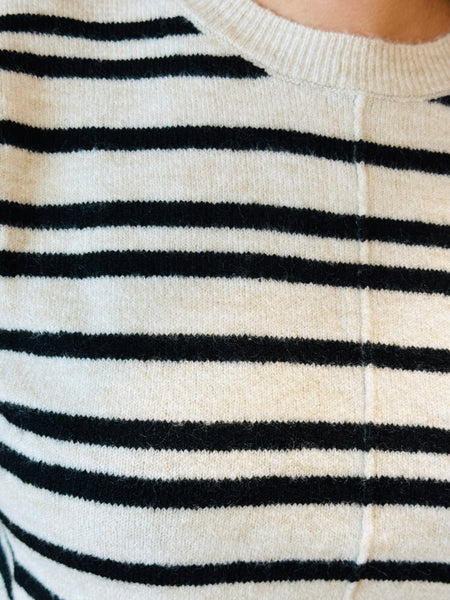 Striped Front Seam Sweater - Cream