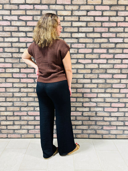 Drawstrings Wide Pants - Black
