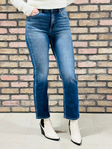 Tummy Control Crop Straight Jeans - Dark Wash