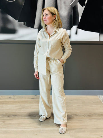 Striped Gauze Pants - Beige