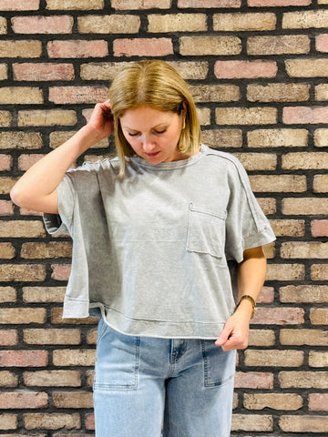 Halo Snow Washed Crop Box Tee - LT Grey