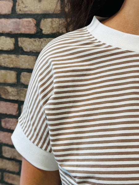 Striped Contrast Trim Top - Mocha