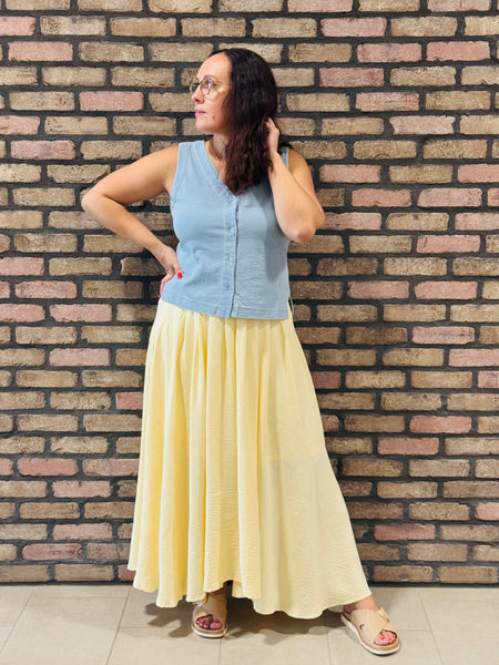 Side Slits Washed Vest Top - Light Denim