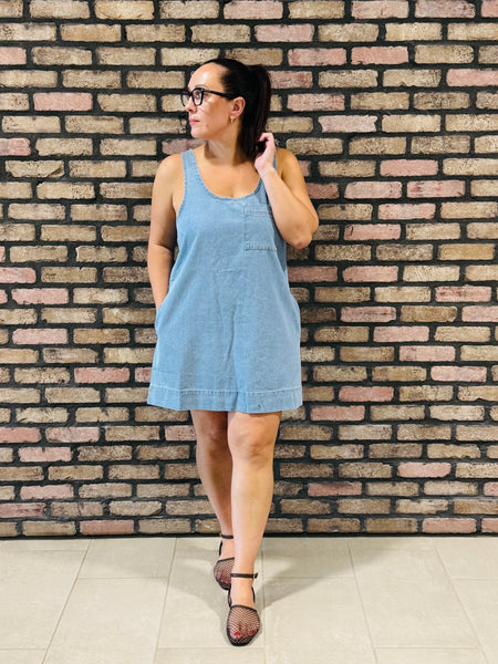 Sleeveless Denim Shift Dress - Medium Wash