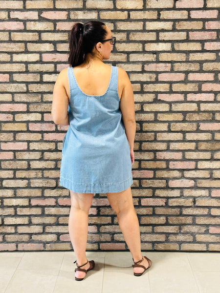 Sleeveless Denim Shift Dress - Medium Wash