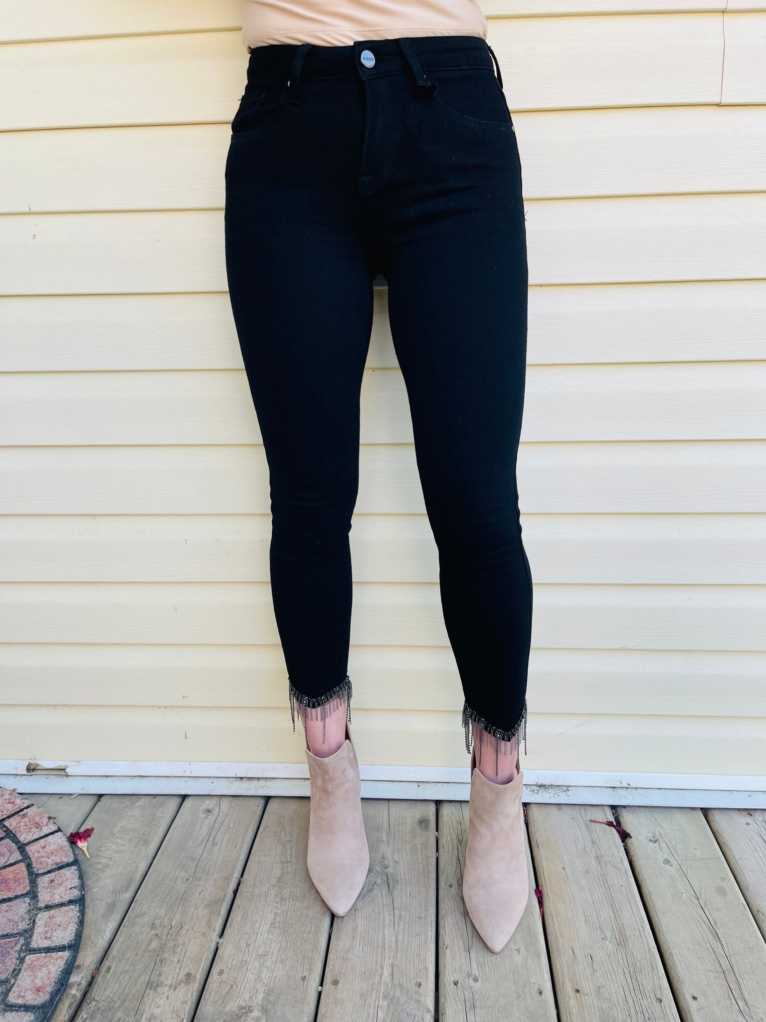 Embellished Crop Skinny Jeans - Black