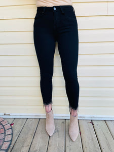 Embellished Crop Skinny Jeans - Black