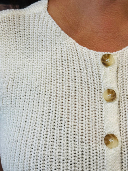 Sleeveless Button Down Cardigan - Cream