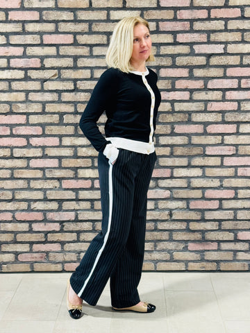 Striped Side Stripe Pants - Black