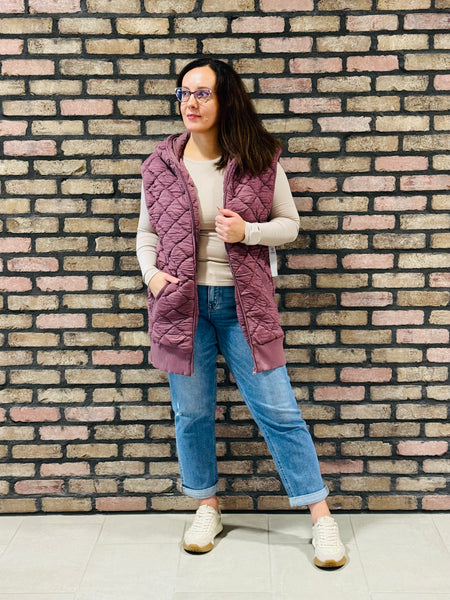 Oversized Quilted Vest - Rose Taupe