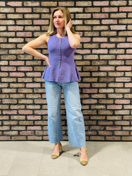 Sleeveless Peplum Sweater Top - Light Purple
