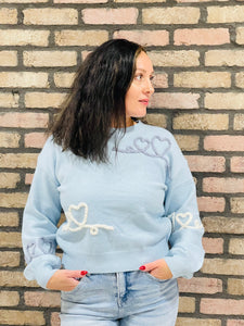 Looped Hearts Pullover Sweater - Blue