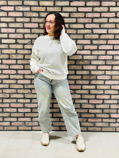 Contrast Striped Pullover - Ivory