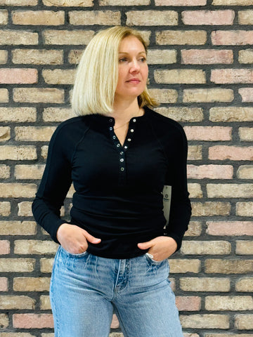 Snap-On Henley Top - Black