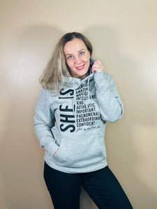 SHE IS Graphic Hoodie - Heather Grey