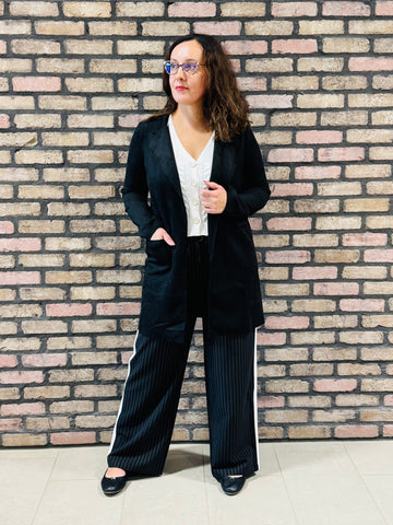 Open Front Faux Suede Jacket - Black