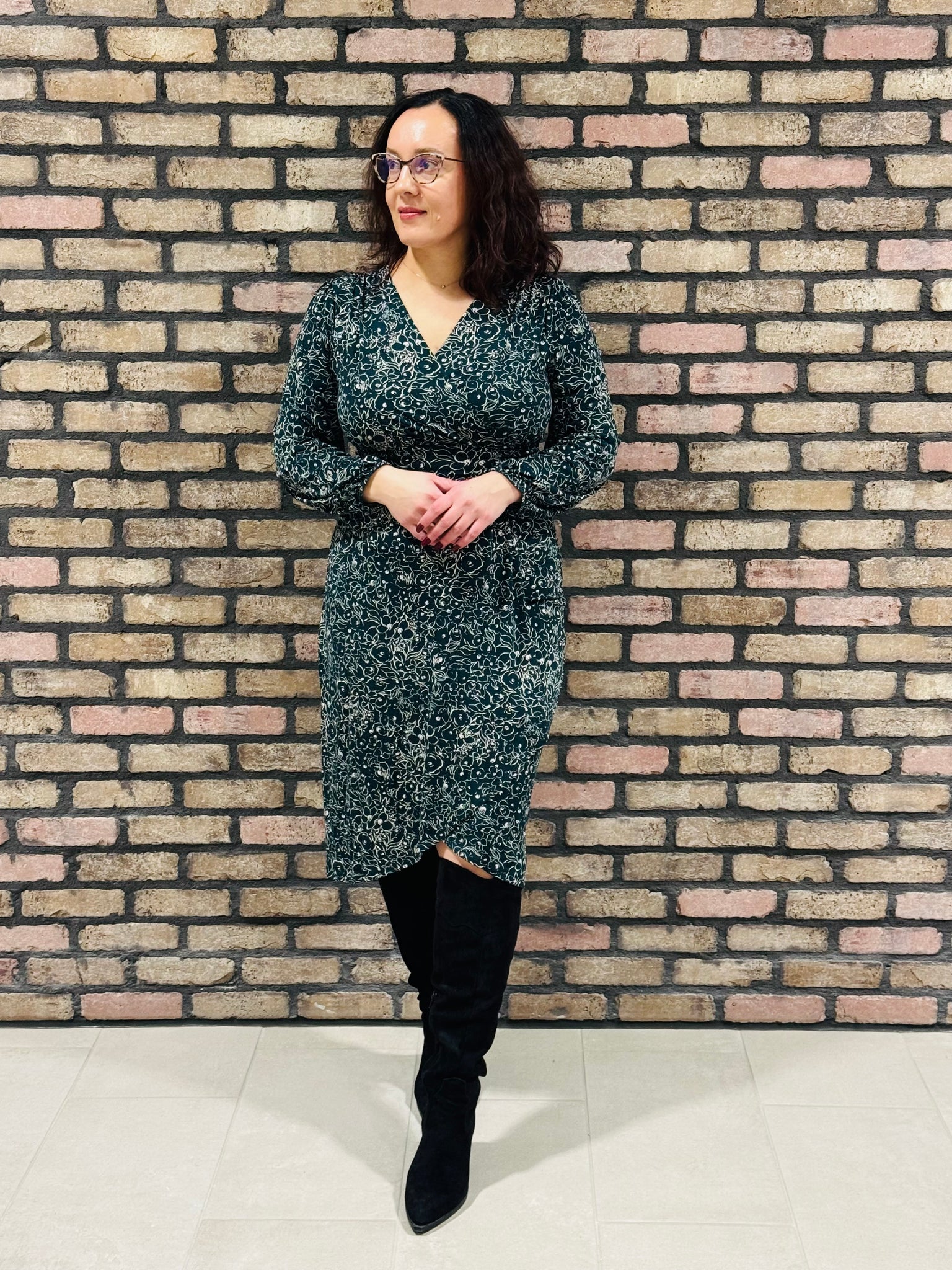 Surplice Floral Dress - Hunter Green