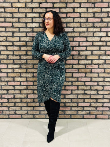 Surplice Floral Dress - Hunter Green