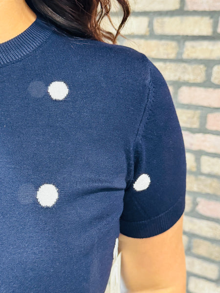 Polka Dot Shell Pullover - Navy